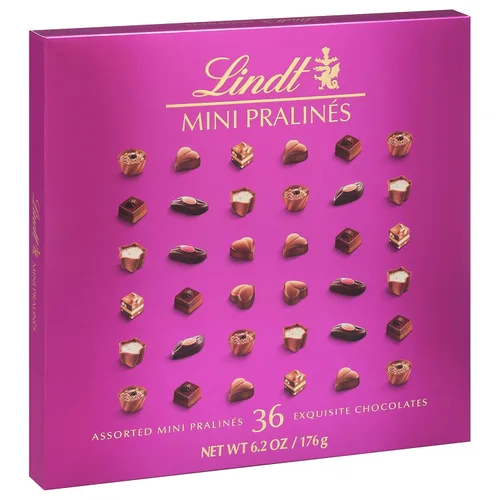 Vista 5 de Lindt Mini Pralines, Pralines de chocolate surtidas con relleno premium, dulces navideños, Caja de 36 unidades, 6.2 onzas