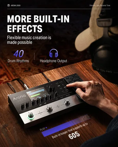 Vista 6 de Donner Arena 2000 Pedal Multi-Efectos para Guitarra con 278 Efectos, 100 IRs, Looper, Caja de Ritmos, Modelado de Amplificador, Soporte XLR y MIDI