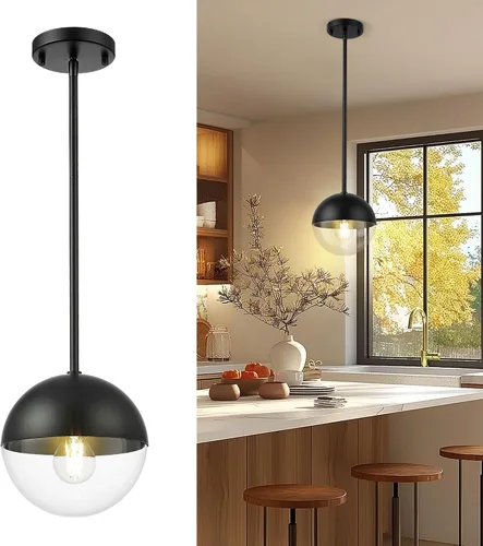 Vista 16 de LMS Lámpara Colgante de Mediados de Siglo de 6 Pulgadas, Lámparas Colgantes de Color Negro Mate con Cristal de Globo Blanco, Lámparas de Techo