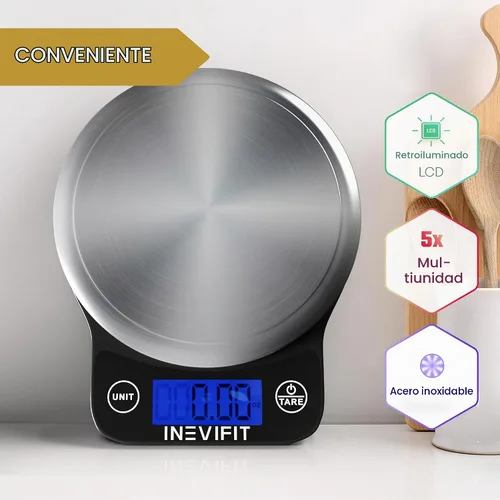 Vista 3 de INEVIFIT Báscula digital de cocina, báscula de alimentos multifunción de alta precisión, 13 libras, 13.2 lbs máximo, color negro moderno y limpio