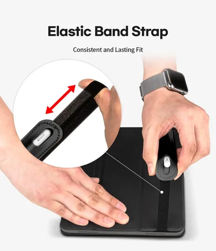Vista 5 de Goospery Soporte para lápices compatible con Apple Pencil (1ª y 2ª generación) Funda de piel sintética, accesorios de bolsillo, banda elástica, Negro