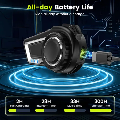 Vista 7 de X10 - Auriculares Bluetooth para casco de motocicleta V5.4, sistema de comunicación de intercomunicación de grupo de 10 jinetes, cancelación