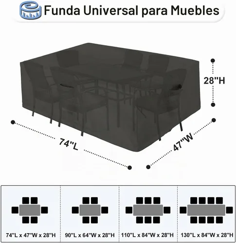 Vista 2 de OutdoorLines Juego de fundas impermeables para muebles de mesa de patio al aire libre, funda rectangular para sofá exterior, resistente a la Negro