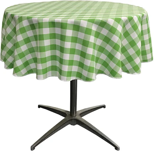 Vista 30 de Mantel LA Linen, redondo, a cuadros, polivinílico, 51 pulgadas.