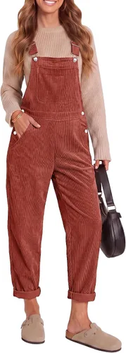 Vista 11 de LookBookstore Overol de pana para mujer con tirantes ajustables, enterito de moda con bolsillos para mujer Verde alpino