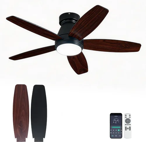 Vista 9 de Ventiladores de techo con luces y control remoto Fandelier - Negro 20'' de montaje al ras de perfil bajo, ventiladores de techo modernos