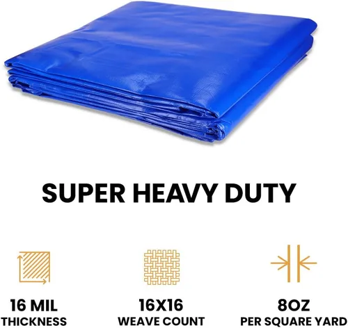 Vista 3 de WHITEDUCK Lona de polietileno súper resistente de 16 mil de grosor, 12 x 16 pies, impermeable, 100% resistente a los rayos UV, a prueba de Azul- 16