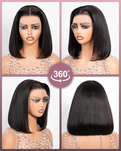 Vista 4 de Peluca de cabello humano rubio Bob de 13 x 4 con encaje frontal 613