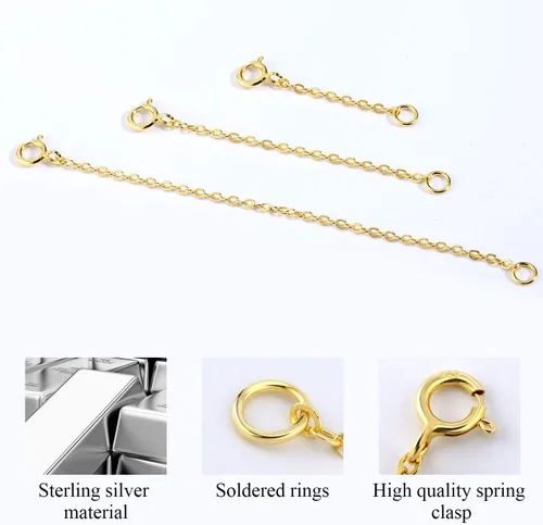 Vista 4 de 3 piezas de extensores de collar de plata de ley 925 para mujeres, duraderos, fuertes, extraíbles, extensión de pulsera, collar, tobillera, joyería