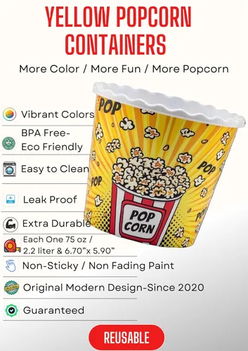 Vista 3 de Juego de cajas de palomitas de maíz reutilizables de estilo moderno, recipientes y cuencos para palomitas de maíz para noche de cine