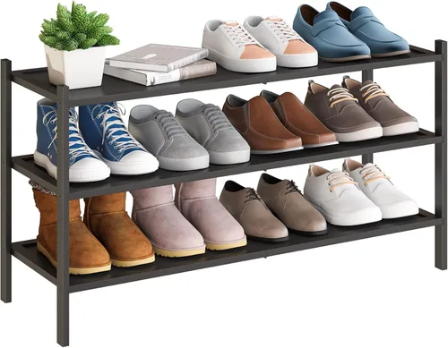 Vista 18 de BMOSU - Estante de zapatos pequeño de bambú de 2 niveles premium, organizador de almacenamiento apilable para pasillo, armario, sala de estar y Negro