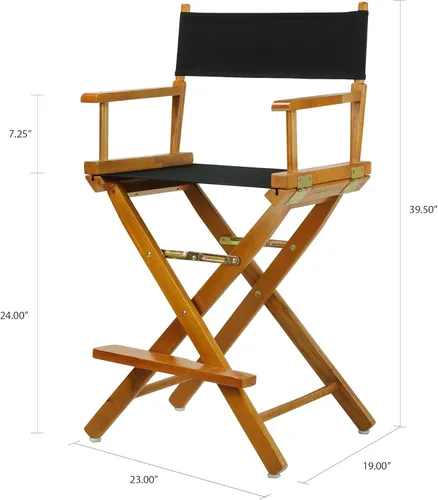 Vista 3 de Casual Home - Silla de director de 24 in, marco de roble miel, con lona color negro, altura de mostrador