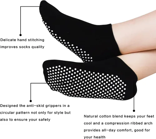 Vista 4 de ELUTONG Pliates Socks for Women with Grip Non Slip Yoga Sock for Barre Hospital Barefoot Workout(5-13)