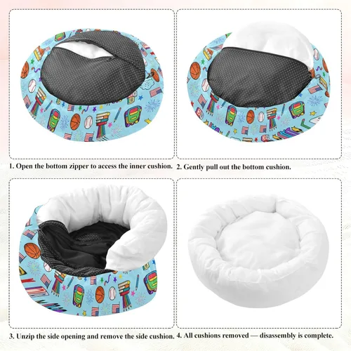 Vista 7 de Wudan Pet Cat Beds Donut Cuddler Fluffy Puppy Beds for Extra Small Size Pets Supplies XS 100th Day Celebration Pattern Blue