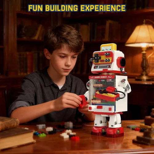 Vista 7 de Fantastic Idea Game Robot Juego de bloques de construcción, juguetes de construcción de consola de juegos retro, colección y exhibición