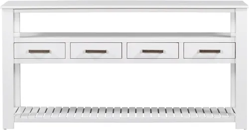 Vista 7 de Mesa consola multifunción vintage, mesa de sofá moderna de 62.2 pulgadas con 4 cajones y 2 estantes de almacenamiento, aparador de madera para Blanco