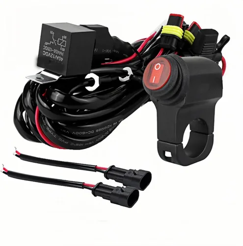 LINJIE - Kit de arnés de cableado de dos luces para motocicleta, relé de 12 V, luces puntuales de cableado de encendido y apagado, interruptor