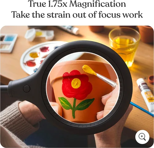 Vista 4 de Lupa con lámpara LED Brightech – LightView Flex – ultraluminosa, con abrazadera, luz de día LED, ahorradora de energía con aumento de 1,75X, negro