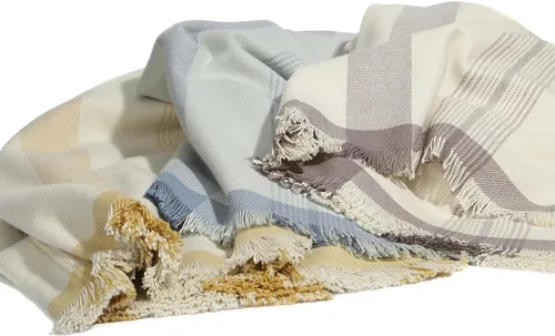 Vista 7 de Andean Vertical Lines - Manta de mezcla de algodón de alpaca, tejida suave y cálida, diseño a rayas, 72 x 52 pulgadas (marfil/dorado)