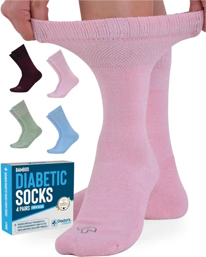 Vista 9 de Doctor's Select Calcetines diabéticos de viscosa de bambú para mujer, 4 pares de calcetines diabéticos crew para mujer, talla 6-9