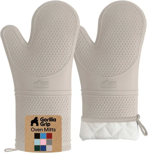 Vista 13 de GORILLA GRIP - Juego de guantes de horno de silicona suave sin BPA, guantes de cocina resistentes al calor e impermeables, forro de algodón grueso