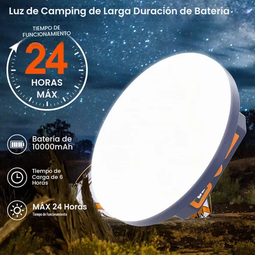 Vista 5 de Luz de campamento recargable de 10000 mAh con control de voz - 4000LM 3000K/4500K/6500K Linterna LED portátil, IPX4 impermeable para camping, 30W pro