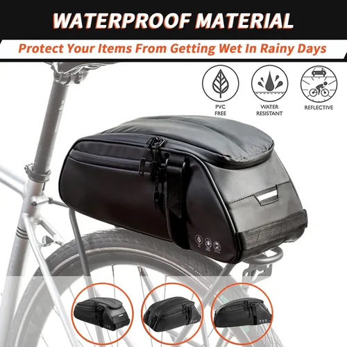 Vista 7 de ZIMFANQI Bolsa trasera para bicicleta reflectante, resistente al agua, bolsa de almacenamiento para maletero de bicicleta, bolsa de transporte