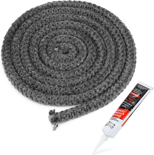 Stanbroil Junta para estufa de leña, sello de cuerda de fibra de vidrio impregnada de grafito de 1/2" x 84" y kit de junta de cemento de alta