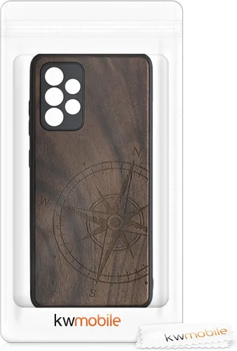 Vista 6 de kwmobile Funda de madera compatible con Samsung Galaxy A52 / A52 5G / A52s 5G - Funda - Brújula de navegación marrón oscuro
