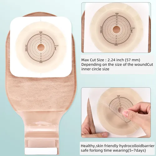 Vista 3 de 21 bolsas de colostomía Rainlotus de dos piezas para ostomía drenables con cierre, cortadas para el cuidado del estoma de ileostomía