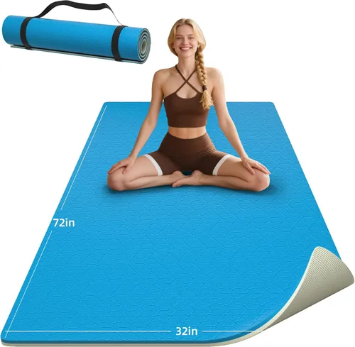HAHE Yoga Mat Thick, 72"x32"x0.4"Th (10mm), Wide Non-Slip Exercise Mat with Carry Strap, Double-Sided POE Fitness Mat for Yoga, Pilates & Floor