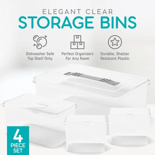 Vista 4 de Richards Homewares - Contenedores de almacenamiento de plástico transparente con tapas, 1 grande, 1 mediano y 2 recipientes pequeños