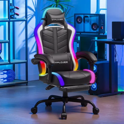 Vista 2 de GTPLAYER Gaming Chair, Computer Chair with RGB LED Lights, High Back Ergonomic Chair for Adults with Footrest and Linkage Armrests& Headrest Lumbar
