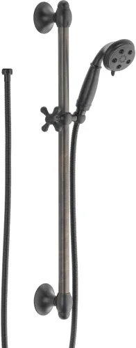 Vista 4 de Delta Faucet 3-Spray H2Okinetic Slide Bar ducha de mano con manguera, bronce champán 51308-CZ