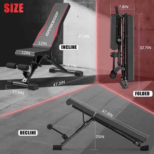 Vista 8 de OPPSDECOR Adjustable Weight Bench, 900LBS Capacity, 8+4+2 Positions, 18.5" Seat Height, Easy Assembly Foldable Workout Bench for Home Gym Strength