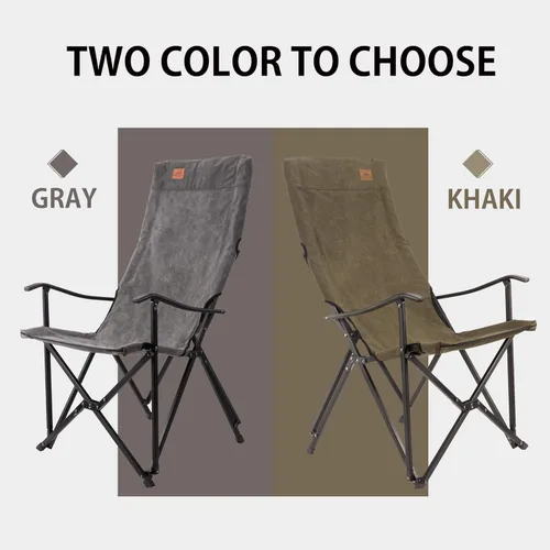 Vista 6 de CAMPINGMOON - Silla plegable de lona de algodón para campamento con respaldo alto, color gris F-1001C-H