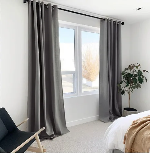 Vista 2 de Cortinas 100% opacas de 96 pulgadas de largo, cortinas para puerta corrediza de patio, cortinas de lino con textura extra anchas con ojales