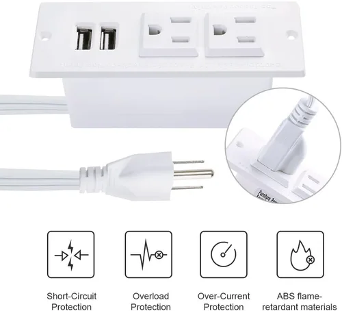 Vista 4 de Regleta de alimentación empotrada para conferencias con puertos USB, regleta de alimentación de mesa, estación de carga de escritorio con 2 salidas