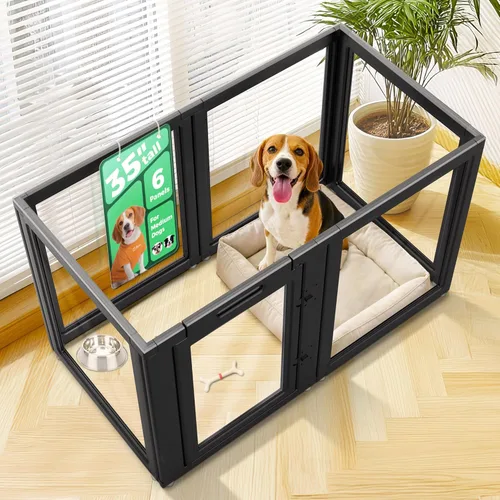 Vista 46 de FXW AuraSpace - Cerca acrílica para perros pequeños, para interiores, 24 pulgadas, 2 paneles, incluye 1 puerta y 1 panel, color negro