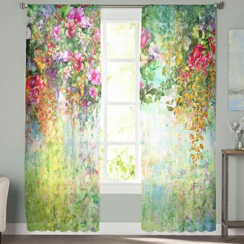 Vista 2 de Paneles de cortinas traslúcidas con bolsillo para barra, cortinas semitransparentes con dobladillo para barra, cortinas de gasa para ventana de sala