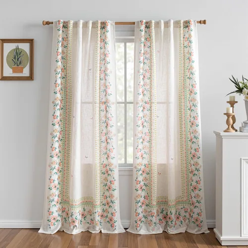 Vista 27 de MYSKY HOME Cortinas de cocina florales de lino de 36 pulgadas de largo, juego de 2 paneles sobre el fregadero, cortinas de media ventana