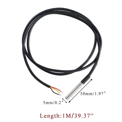 Vista 2 de HiLetgo 5 piezas de sensor de temperatura DS18B20, sonda de temperatura de acero inoxidable, impermeable, paquete de 1 m (paquete de 2)
