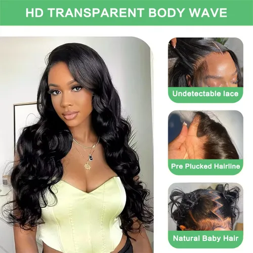 Vista 4 de Wear and Go - Pelucas de cabello humano sin pegamento, precortadas, pelucas de encaje frontal de cabello humano ondulado con cordón, densidad 180