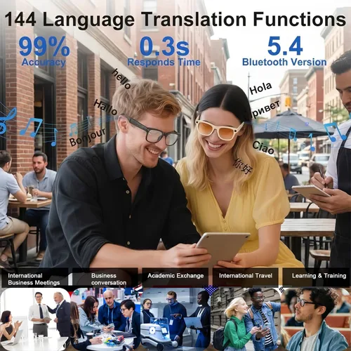 Vista 6 de Lentes inteligentes AI con cámara, gafas de cámara HD de 8 MP, gafas de sol de grabación de video 1080P, traducción en tiempo real, asistente