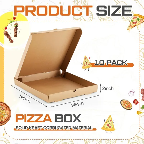 Vista 2 de Fullhawl 10 cajas de pizza corrugada de 14 x 14 pulgadas, resistentes a la grasa, cajas de embalaje para pasteles, galletas, alimentos y manualidades