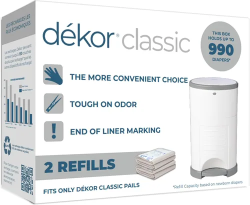 Vista 10 de Diaper Dekor Recambios CLASSIC para Cubo de Pañales, 2 Unidades, Sin Fragancia, Marcado Exclusivo de Final de Rollo, Rápido y Fácil de Reemplazar