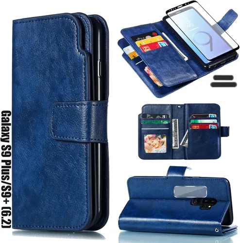 Funda tipo cartera para Galaxy S9 Plus/S9+ de 6.2 pulgadas [3+ ranuras para tarjetas] Funda de piel sintética plegable para tarjetas de crédito con