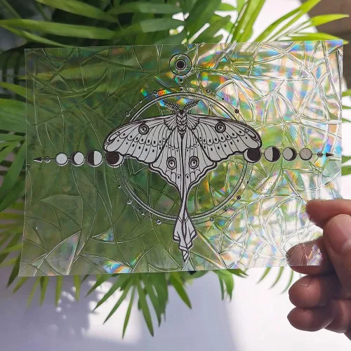 Olicard Adhesivo de atrapasoles para interiores, película de prisma de arco iris para decoración de dormitorio, calcomanías de ventana anticolisión