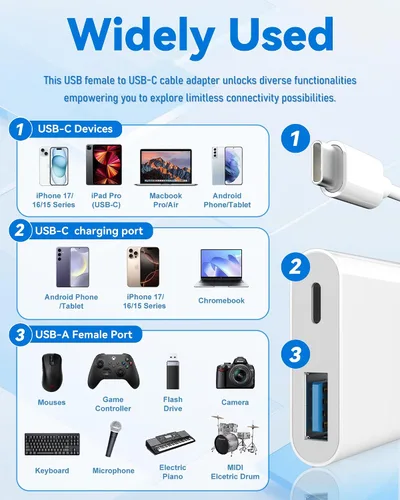 Vista 3 de Adaptador de cámara USB C a USB con puerto de carga PD de 30 W
