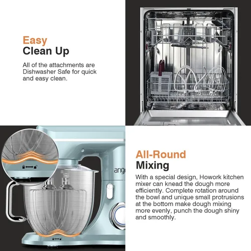 Vista 6 de Mini Angel Batidora de pie, batidora eléctrica de cocina de 10 velocidades, batidora de alimentos con cabezal inclinable con gancho para masa
